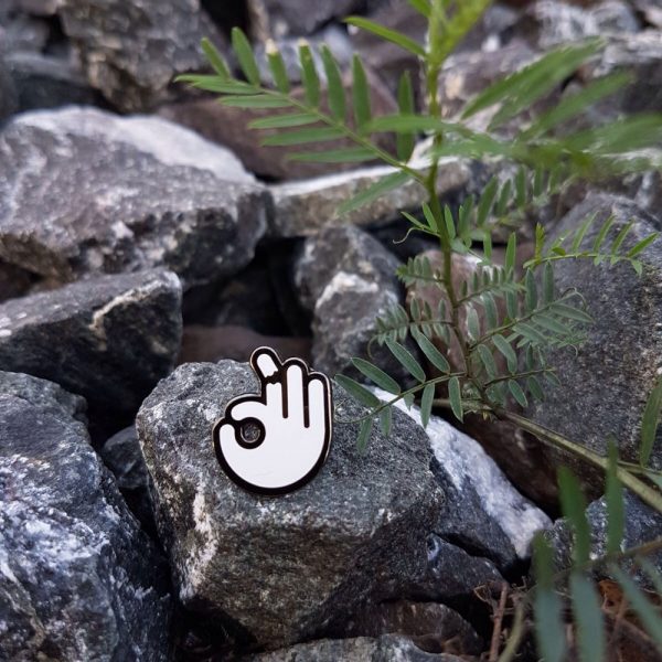 Mostly okay pin on rocks with some ferns nearby