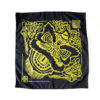 Black bandana with yellow screenprinted graphic